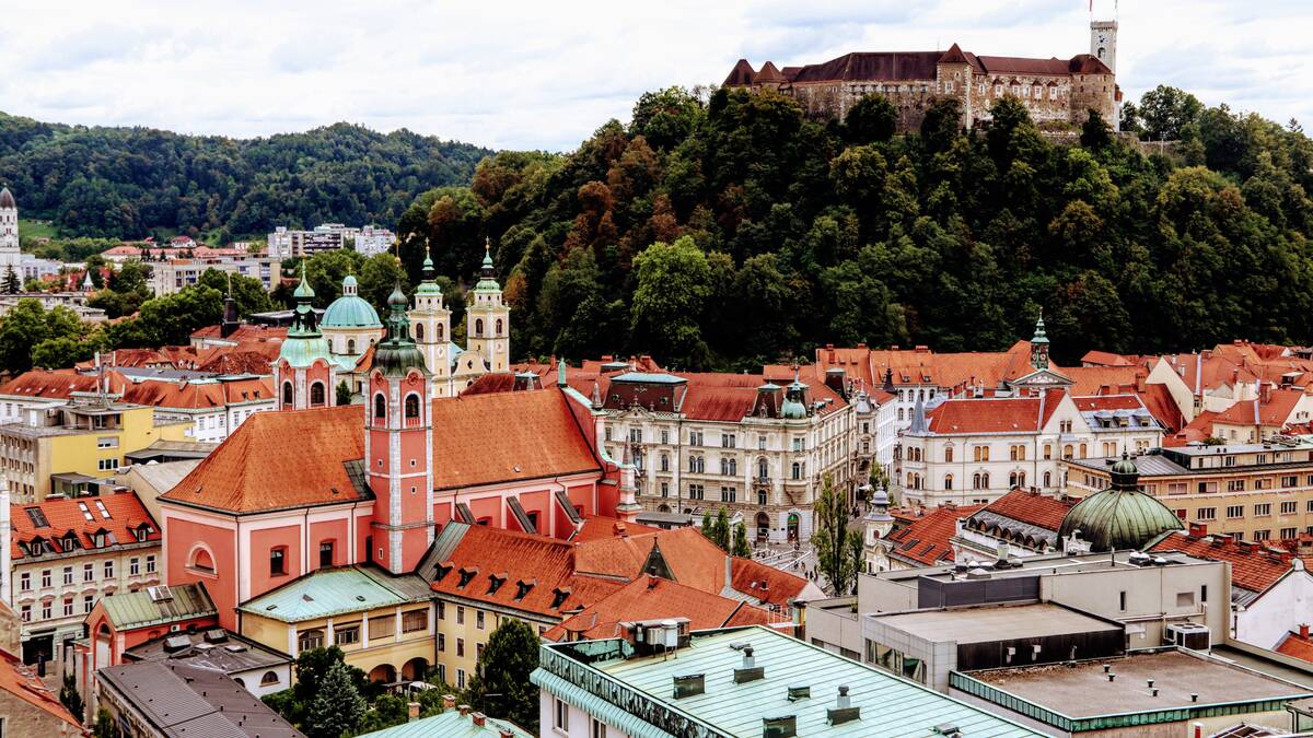 Central Ljubljana seen from above, with the castle on the hill